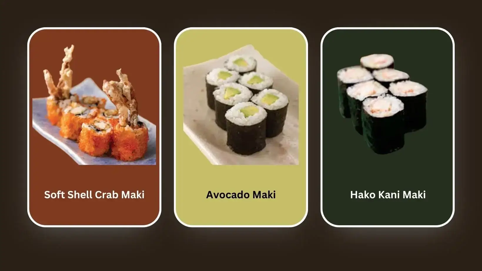 Ikura Sushi, Negitoro Sushi, and Salmon Ikura Sushi