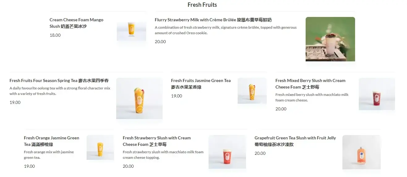 Fresh Fruit Drinks page menu machi machi malaysia