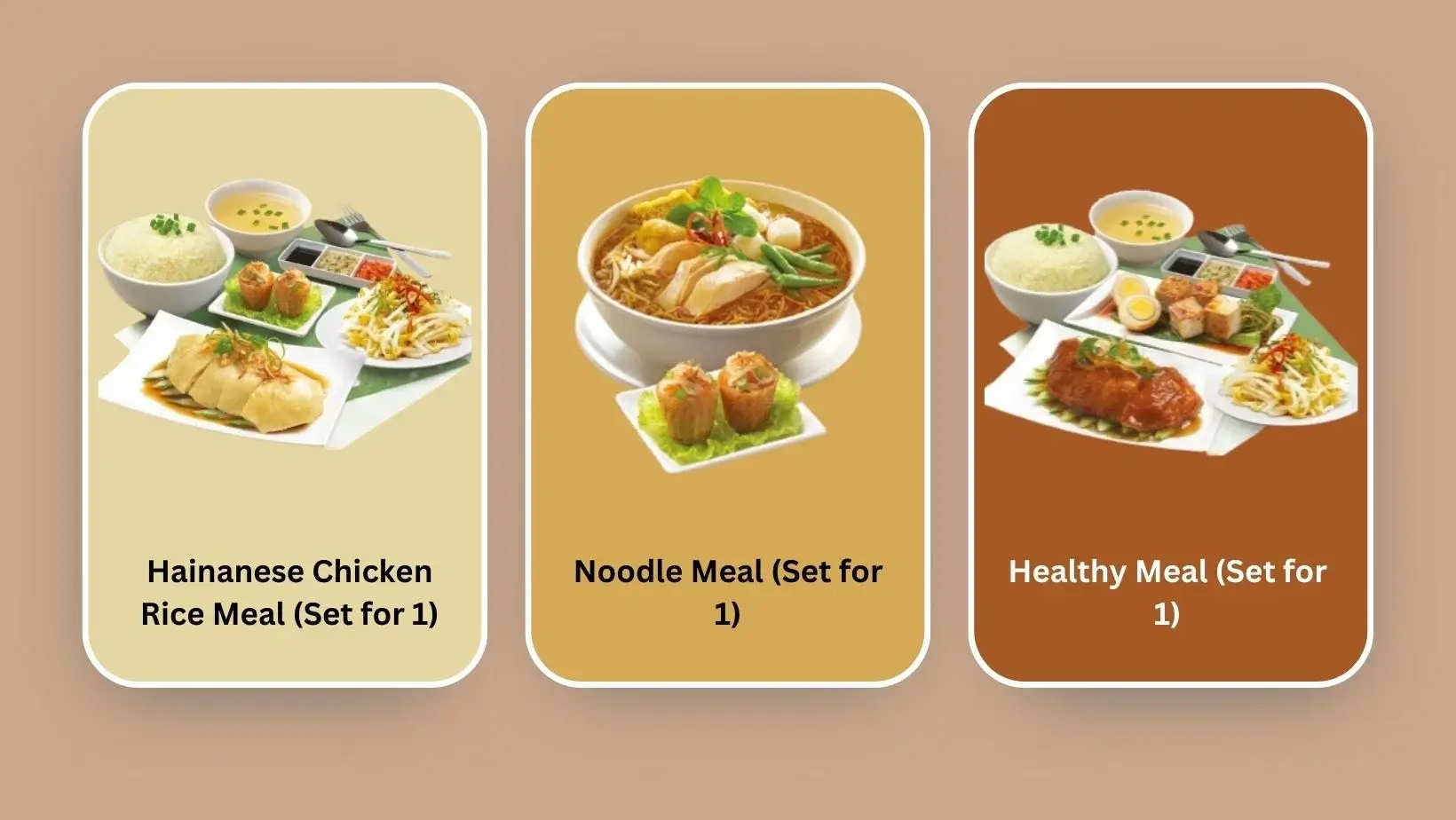 Noodle Meal (Set for 1), Healthy Meal (Set for 1), Hainanese Chicken Rice Meal (Set for 1) at menu in The chicken Rice Shop Malaysia