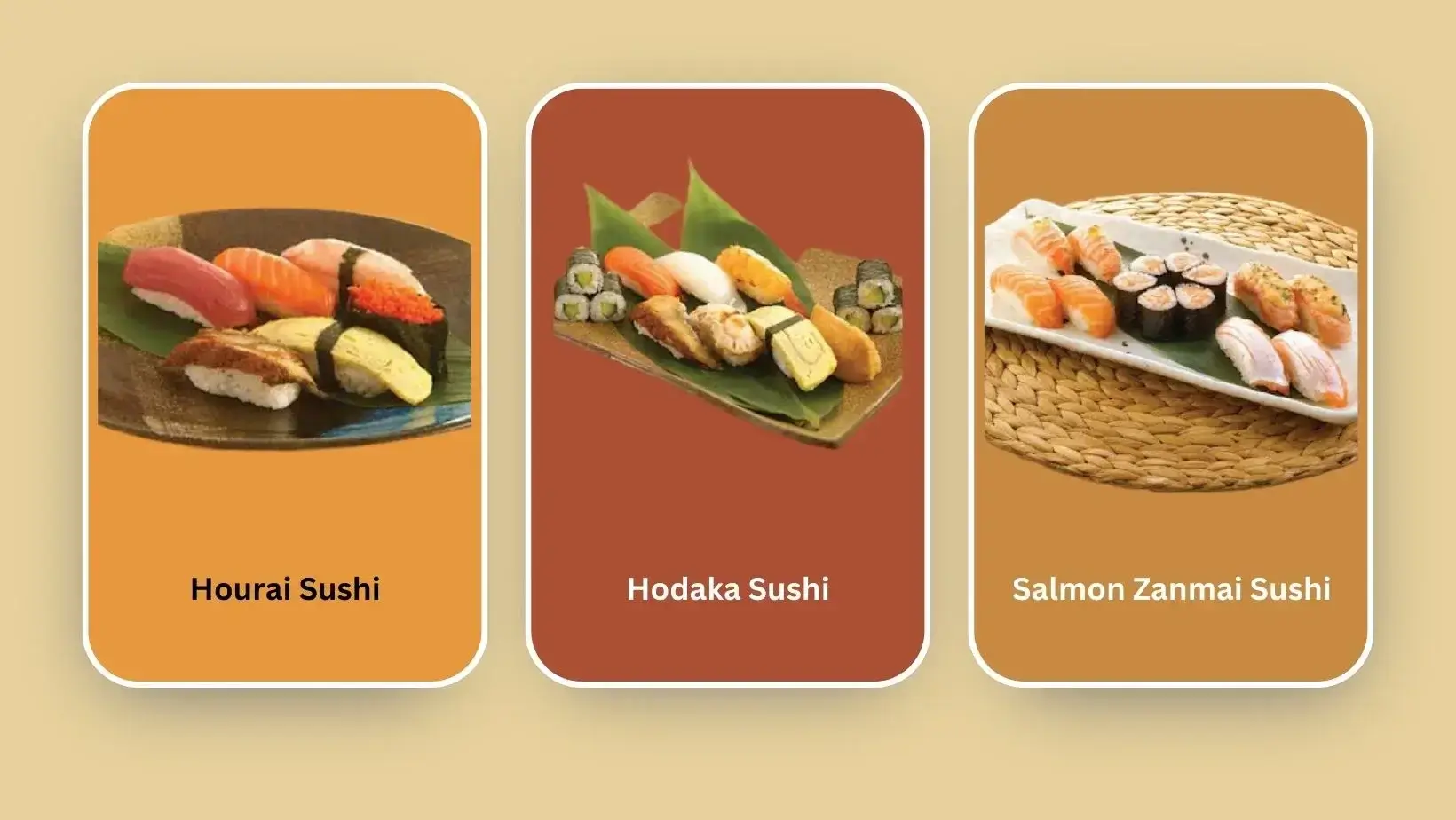 Salmon Zanmai Sushi, Hodaka Sushi, Hourai Sushi