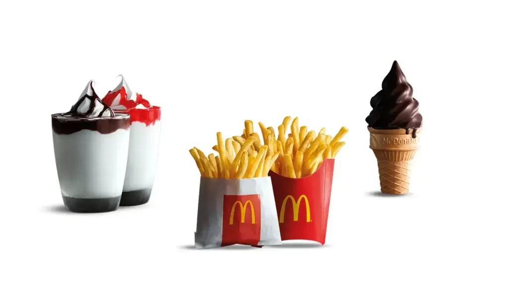 Desserts and side items like ice-cream and fries in McDonalds menu Malaysia