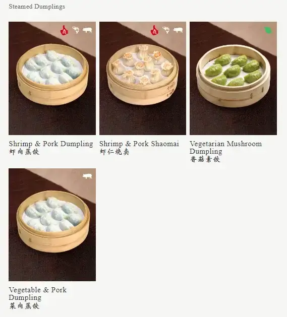Delicious different types of steamed Dumpling At Din tai fung Malaysia