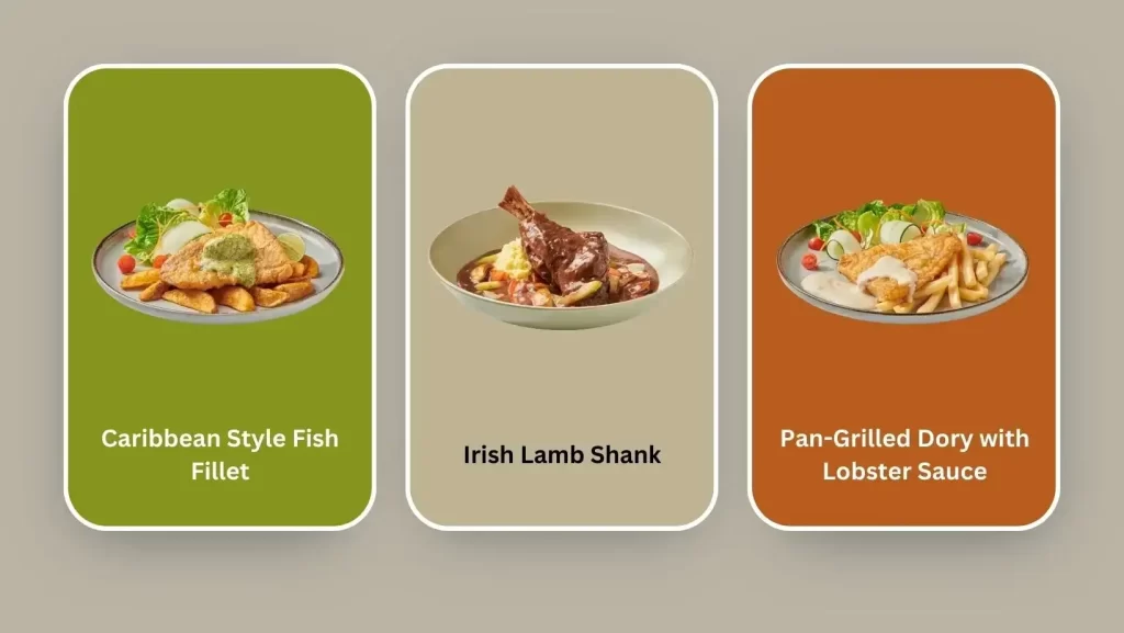 western Pan-Grilled Dory with Lobster Sauce,Irish Lamb Shank, and Caribbean Style Fish Fillet