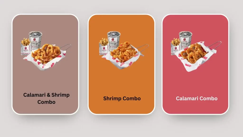 4 Finger Crispy Chicken Seafood, Buy Food, Eat Food Calamari & Shrimp Combo, Shrimp Combo, and Calamari Combo