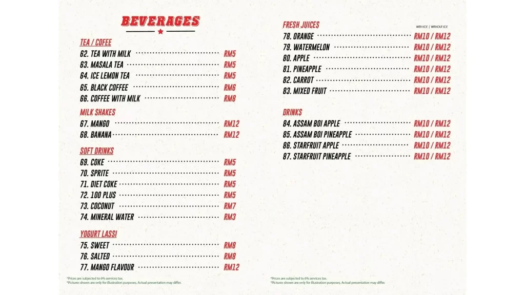 BBQ Night menu and price list Beverages page 4