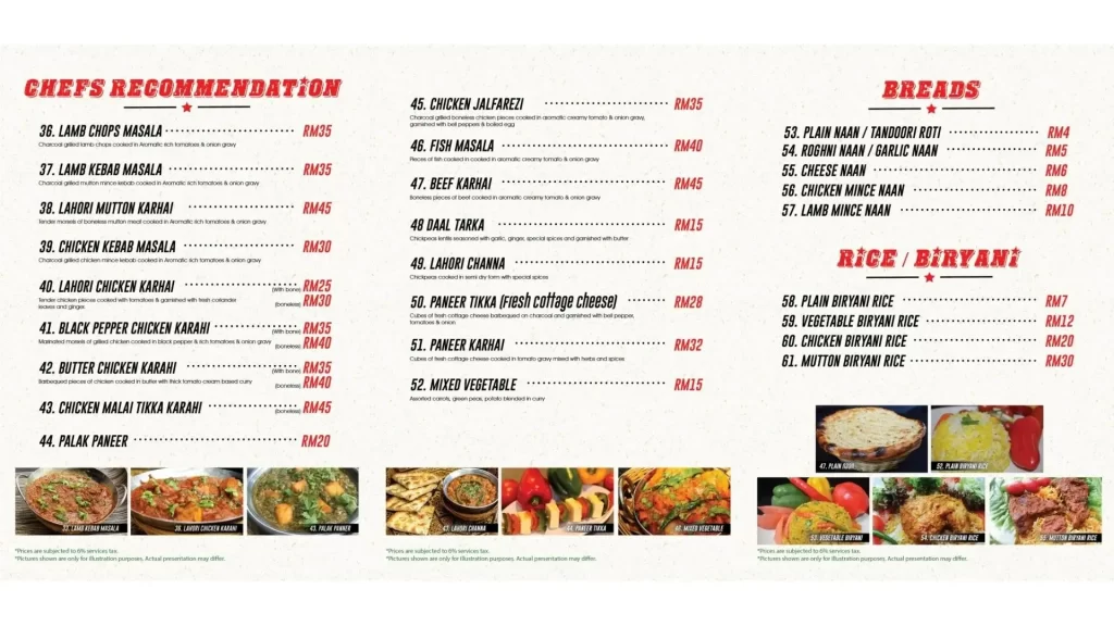 BBQ Night menu and price list chef Recomenditions Bread Biryani and rice page 3