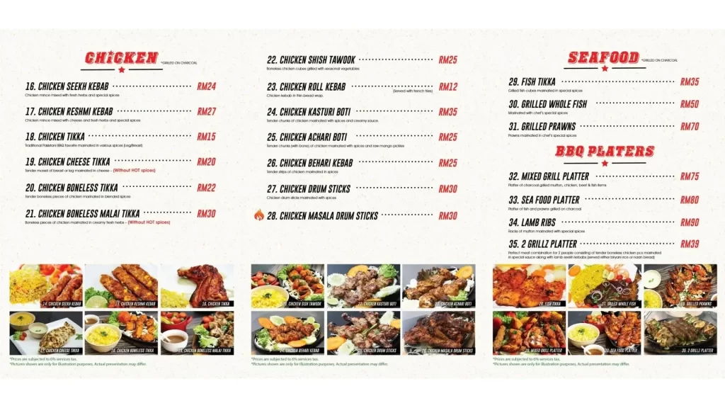 BBQ Night menu and price list chicken And Sea food page 2