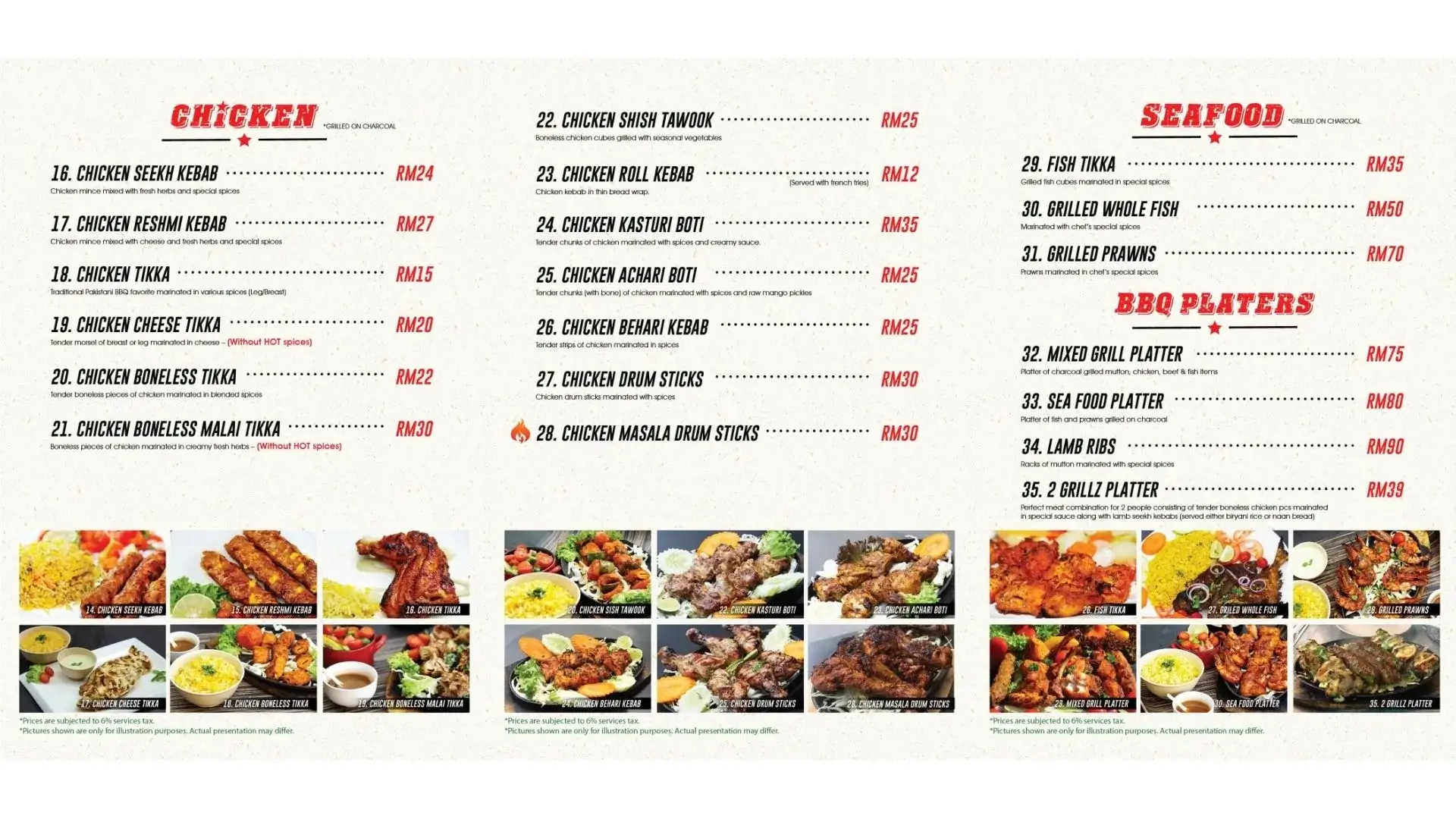 BBQ Night menu and price list chicken And Sea food page 2