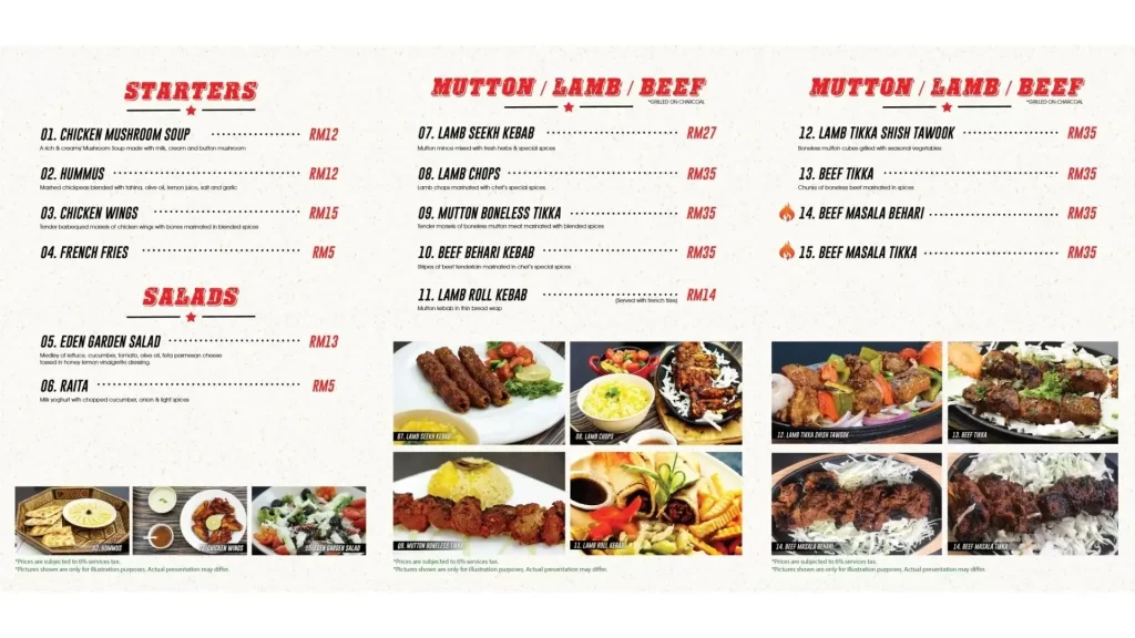 BBQ Night menu and price list page 1