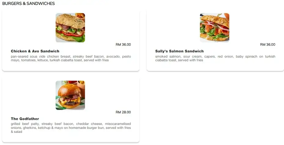 Burgers and Sandwiches Category at Plan B menu Malaysia