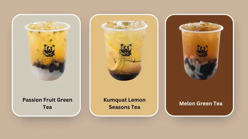 Daboba Daboba Fruit Tea Series Kumquat Lemon Seasons Tea, Passion Fruit Green Tea, and Melon Green Tea