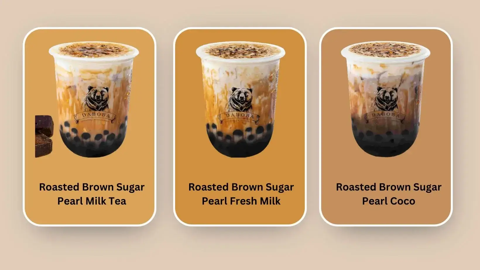 Daboba Daboba Roasted Brown Sugar Series Roasted Brown Sugar Pearl Fresh Milk, Roasted Brown Sugar Pearl Milk Tea, Roasted Brown Sugar Pearl Coc