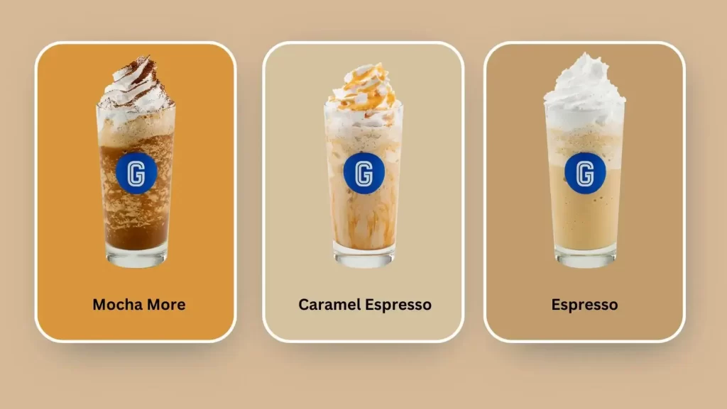 GigiCoffee menu G-Frappe Caramel Espresso, Espresso, and Mocha More