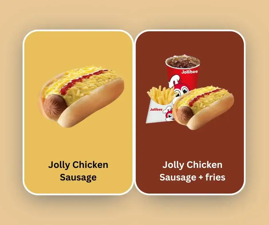 Jollibee Menu and Price List Menu Malaysia Jolly Sausage Jolly Chicken Sausage, and Jolly Chicken Sausage + fries