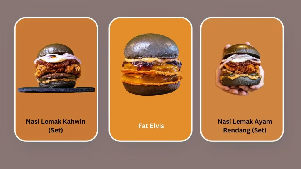 MyBurgerLan Menu Malaysia Premium Burgers Fat Elvis, Nasi Lemak Kahwin (Set), Nasi Lemak Ayam Rendang (Set)