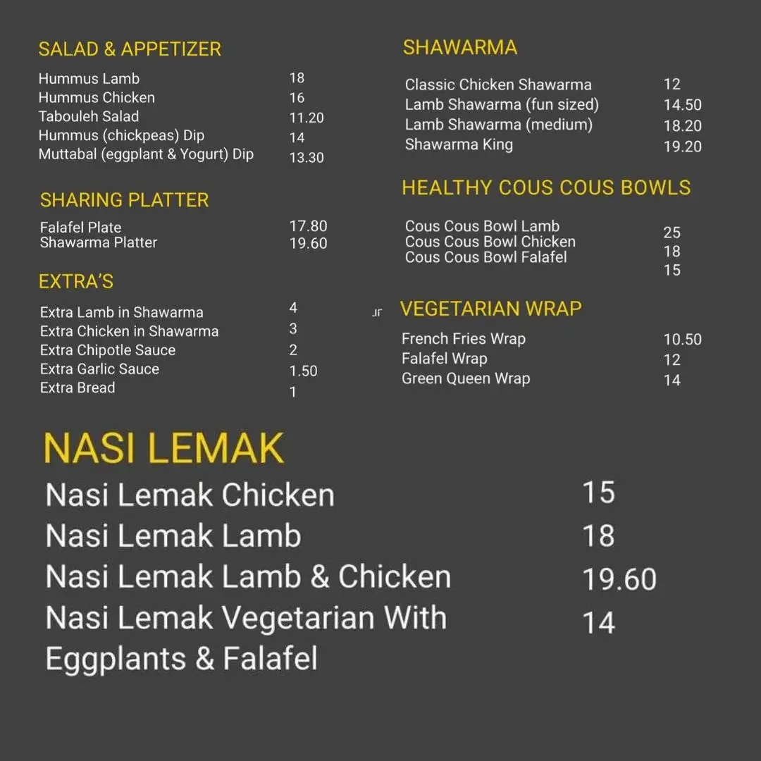 Shawarma king menu and Price List Image