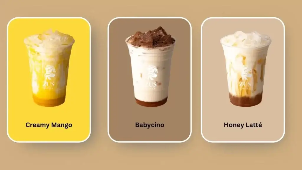Zus Coffee Menu and Price List Malaysia Kido Babycino, Creamy Mango, Honey Latté