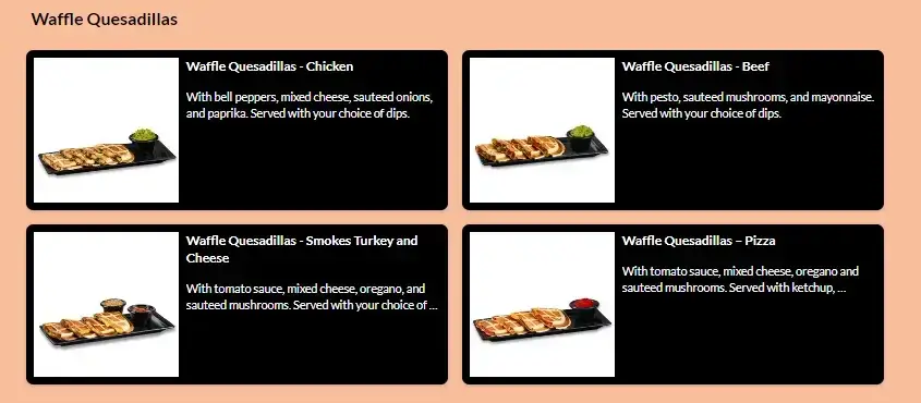 Waffle Quesadillas Category Menu on DipnDip