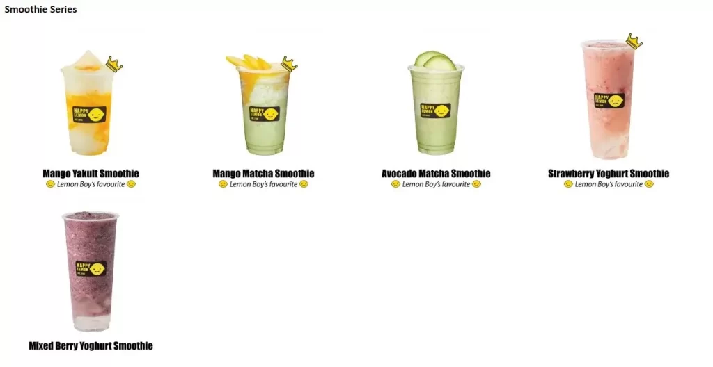 smoothie Series at Happy Lemon Menu Malaysia