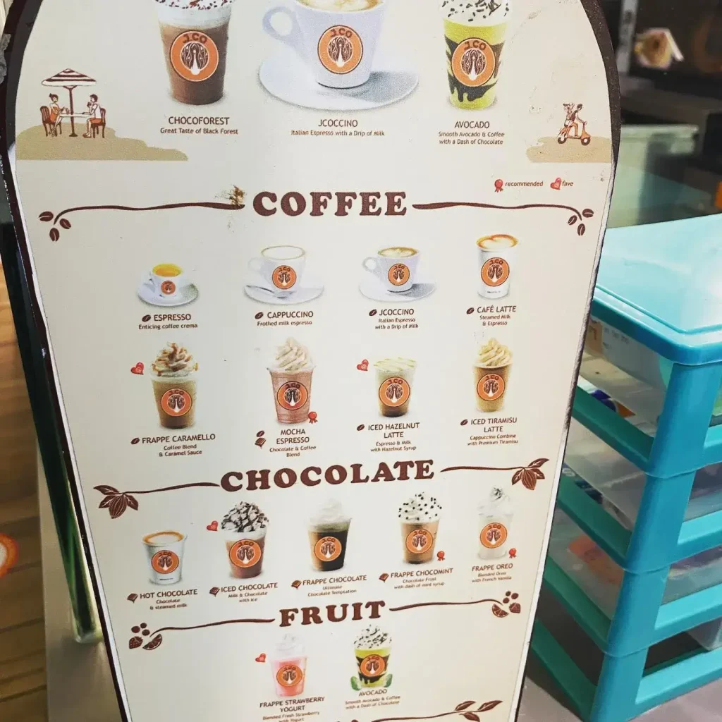 J.CO In Outlet Menu