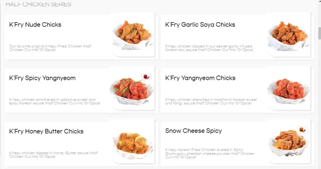 HALF CHICKEN SERIES K Fry Menu Malaysia