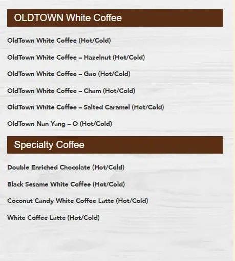 Old Town White COffee series and Speciality Series