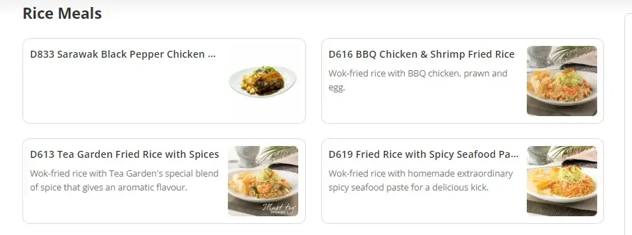 Rice Meals at Tea Garden Menu malaysia