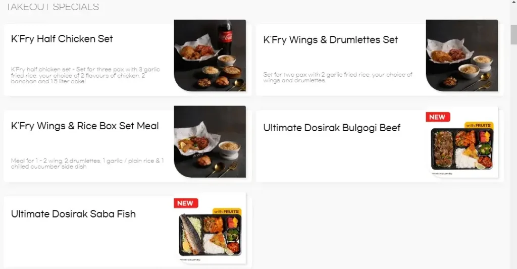 TAKEOUT SPECIALS Meal Category at K Fry