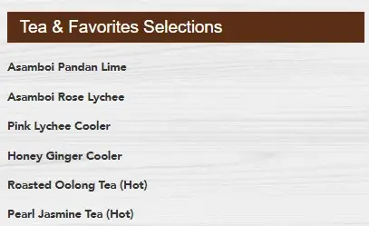 Tea & Favorites Selections at Old Town White Coffee