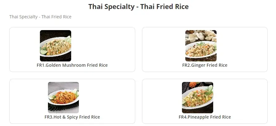 Thai Specialty - Thai Fried Rice category at Johnny's restaurant