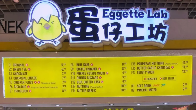 Eggette Lab menu and Price List