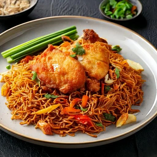 Fried Siam Bee Hoon with Chicken Chop Asian Delights