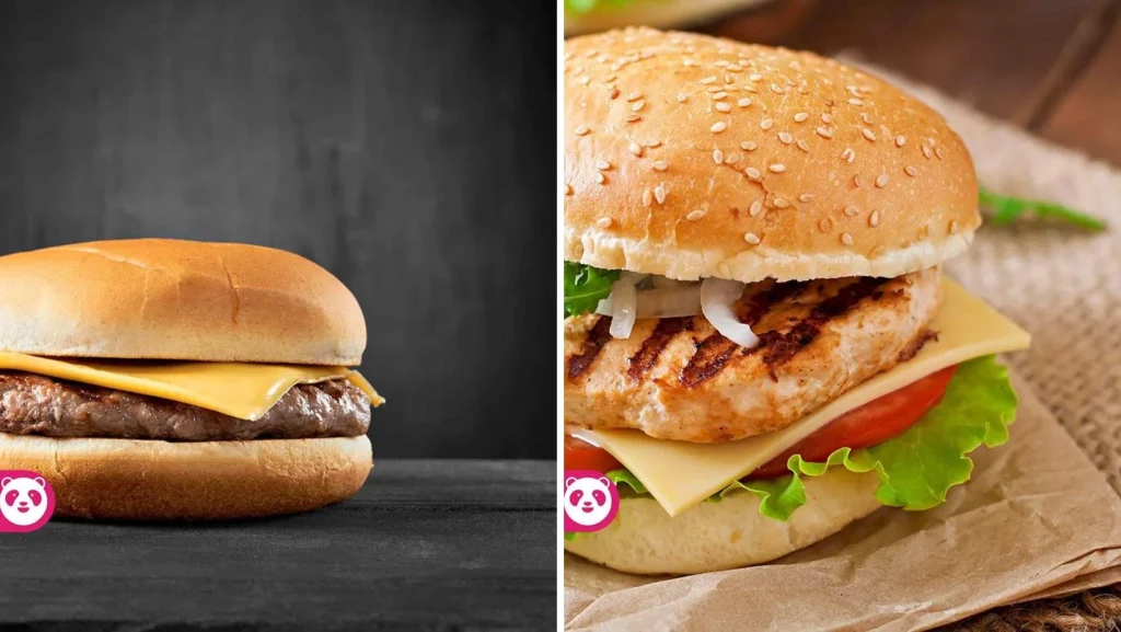 a collage of a burger